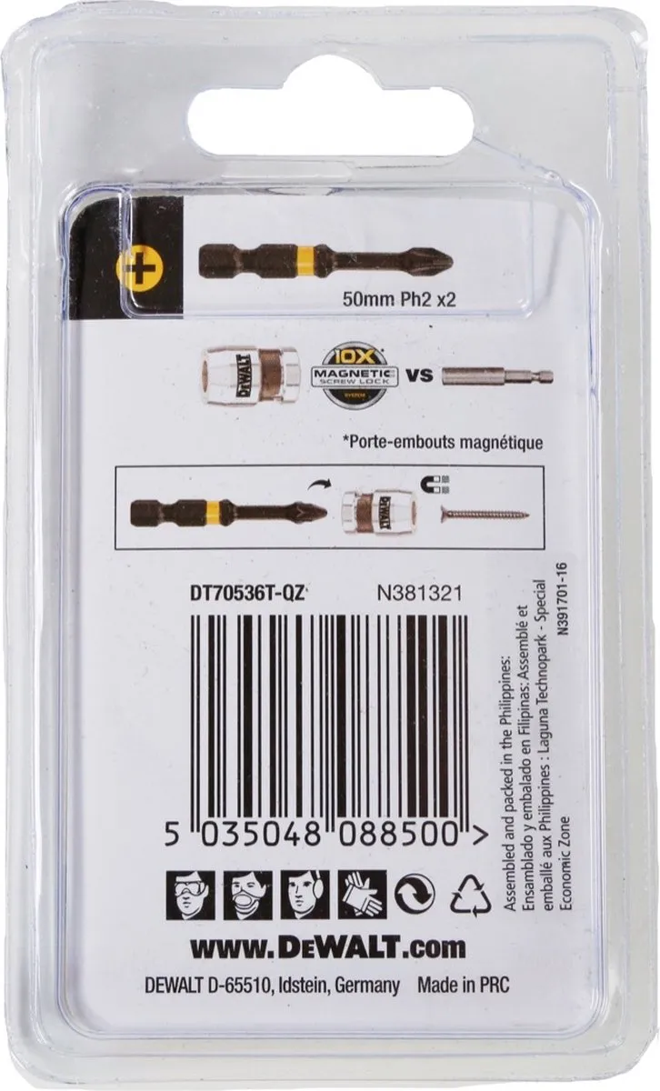DeWalt DT70536T MagLock Bithouder met PH2 50mm Schroefbits