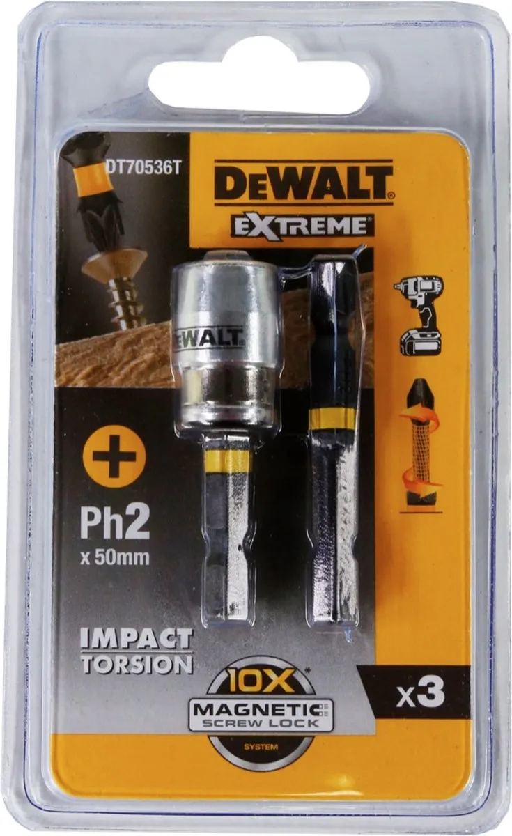 DeWalt DT70536T MagLock Bithouder met PH2 50mm Schroefbits