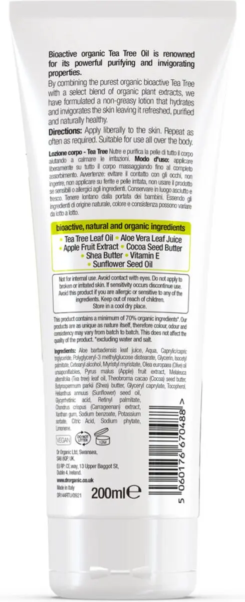 Dr. Organic Tea Tree Huidlotion 200ml - 6 Stuks