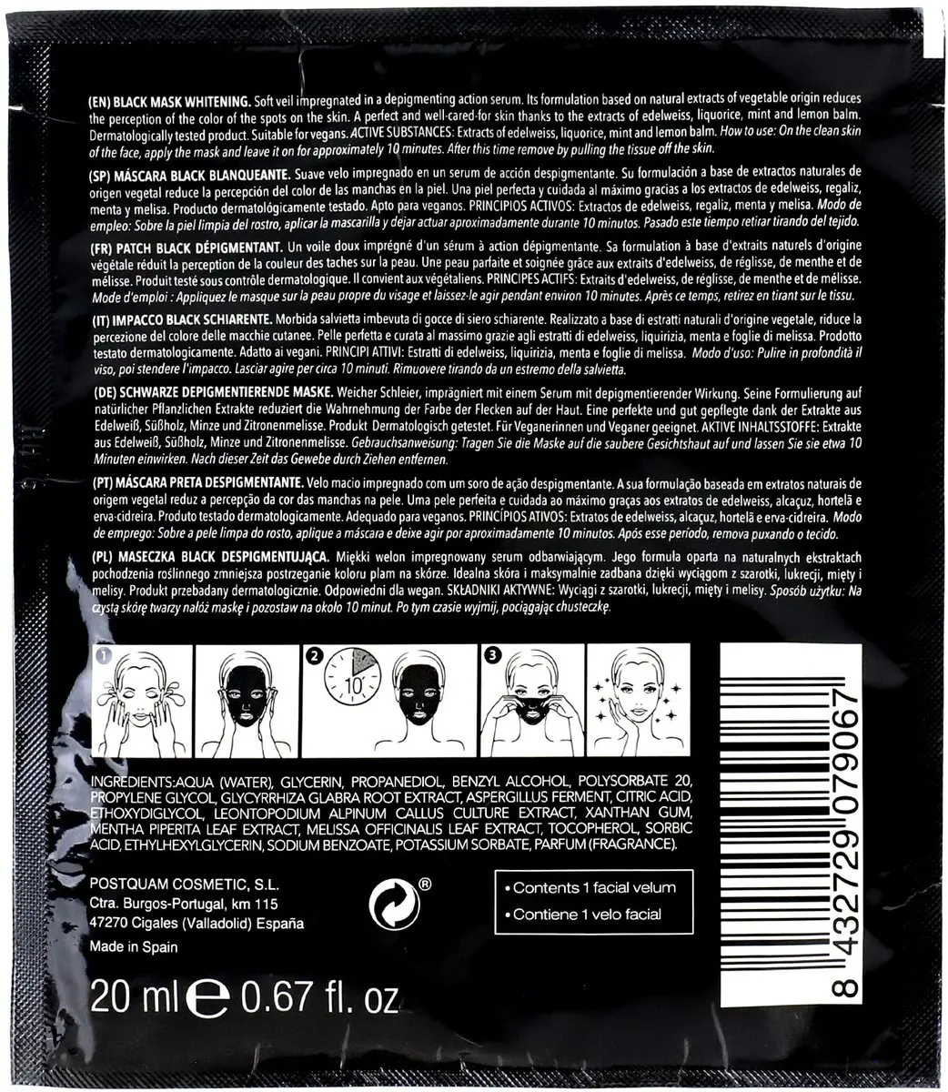 Postquam Skin Care Detox Zwart Masker 20ml