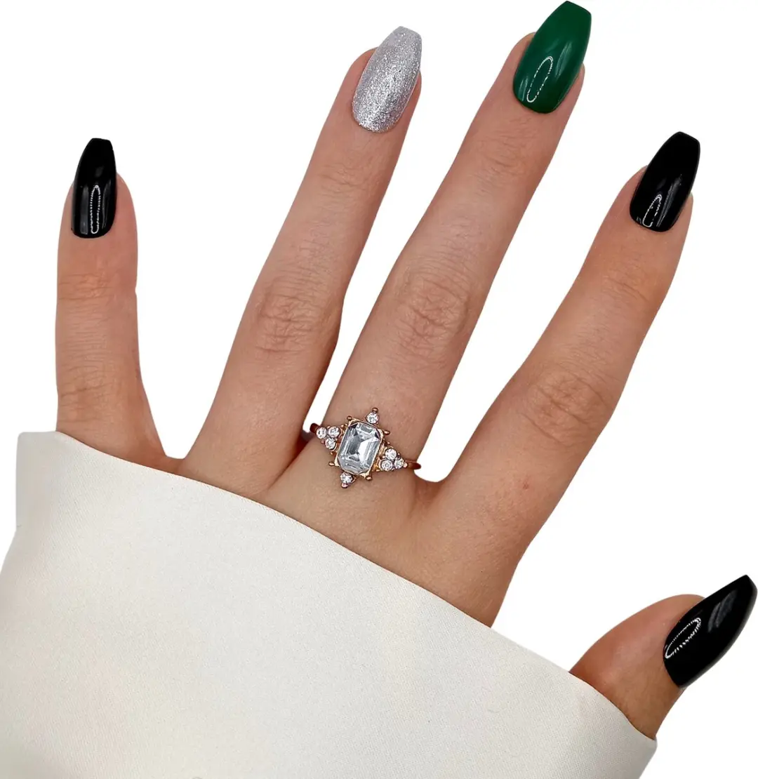 SD Press on Nails B-108 Plaknagels - 20 Stuks - Zwart/ Groen/ Zilver