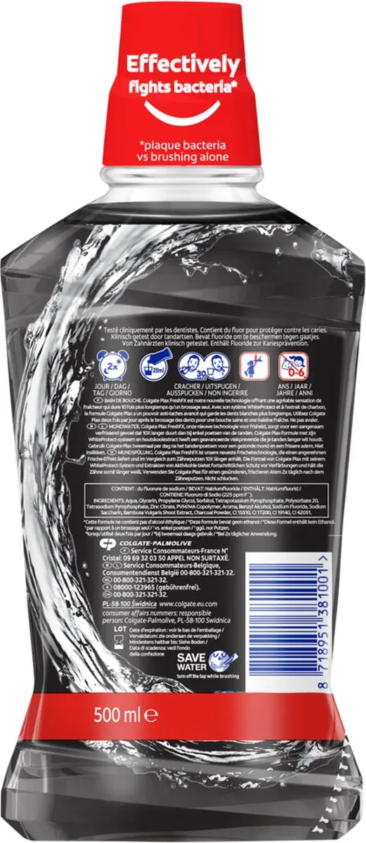 Colgate Plax White+Charcoal Mondwater 500ml