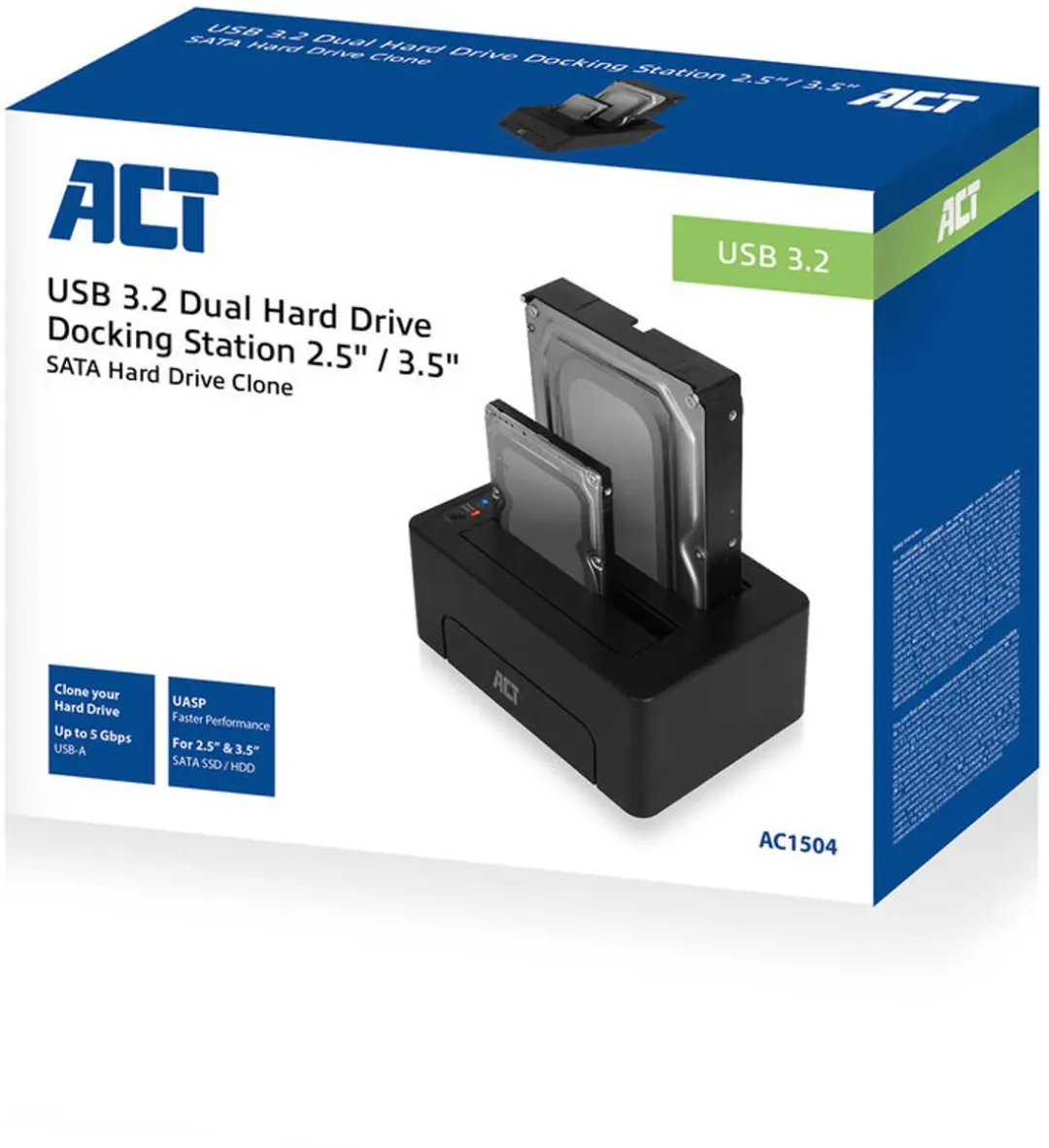 ACT AC1504 Dual Bay Docking Station - USB 3.0 - Zwart