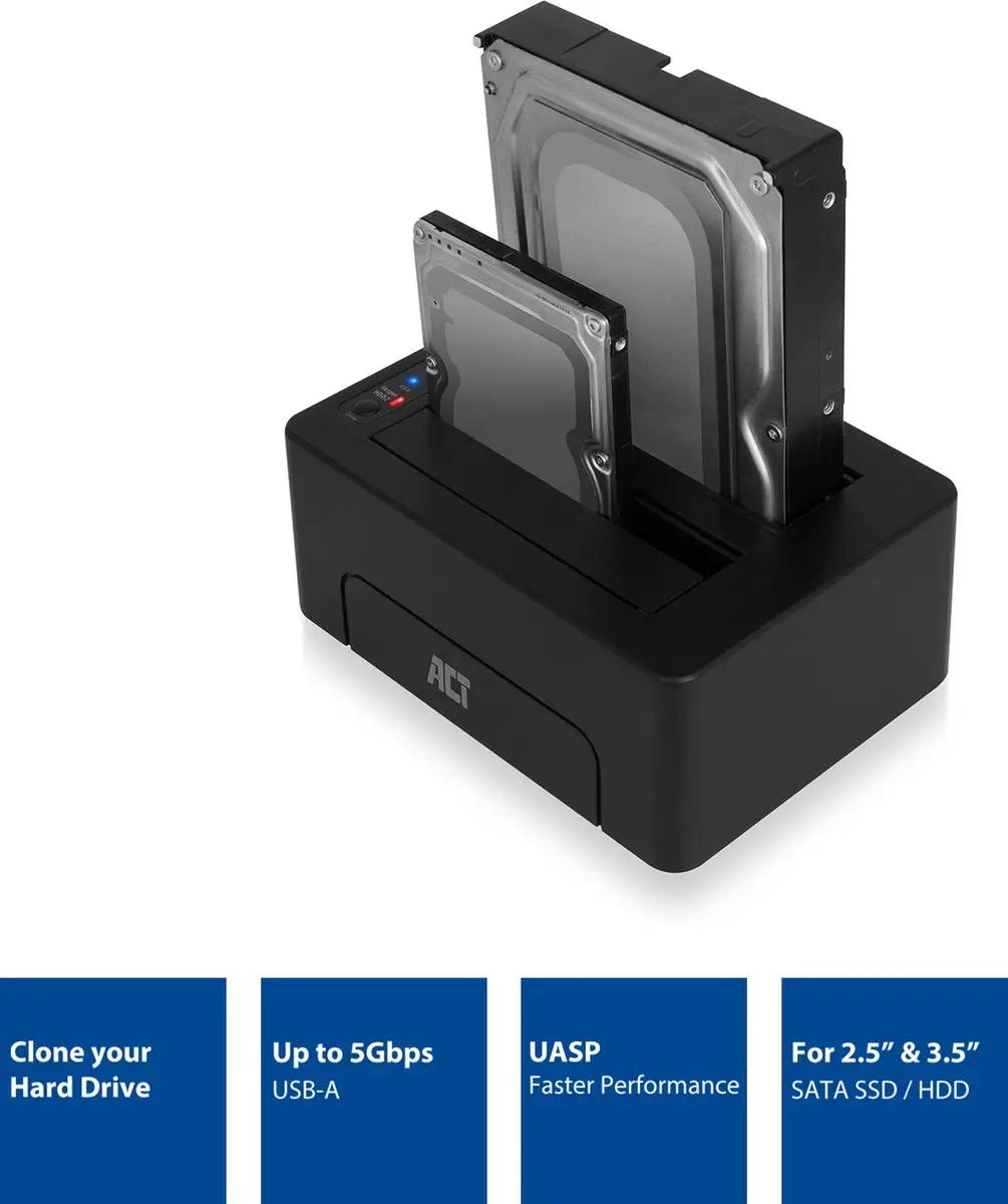 ACT AC1504 Dual Bay Docking Station - USB 3.0 - Zwart