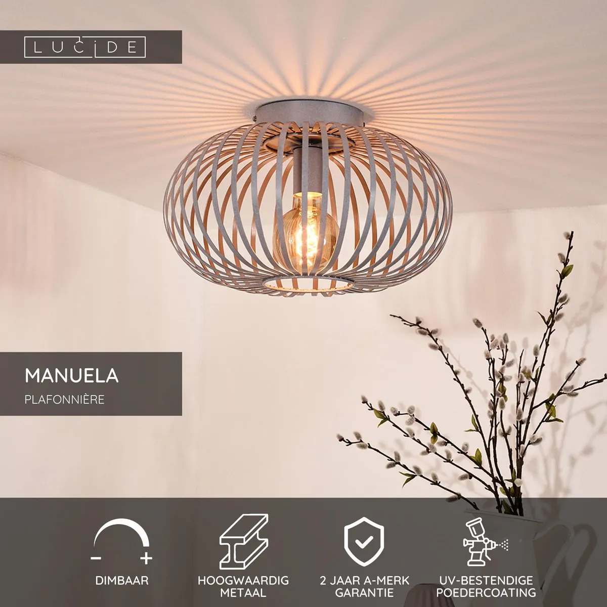 Lucide Manuela Plafondlamp Ø39,5cm - Grijs