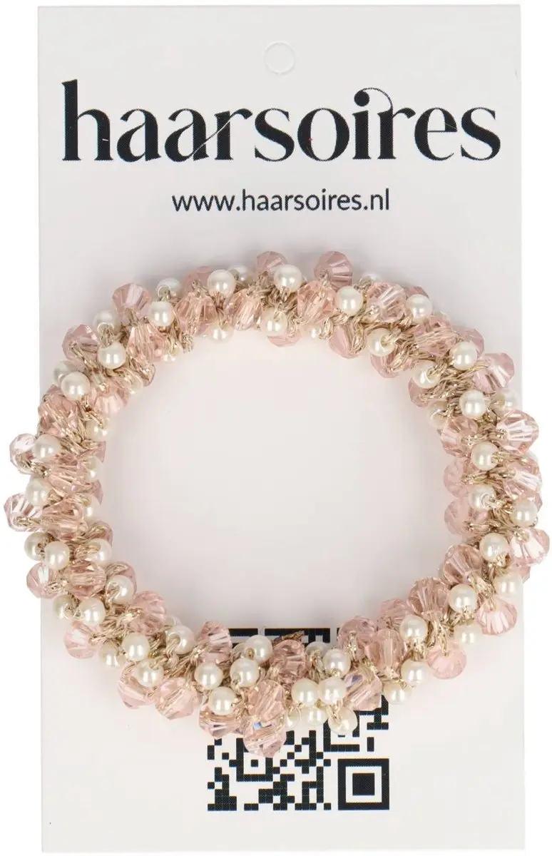 Haarsoires Haarelastiek met Facetkralen Roze Wit