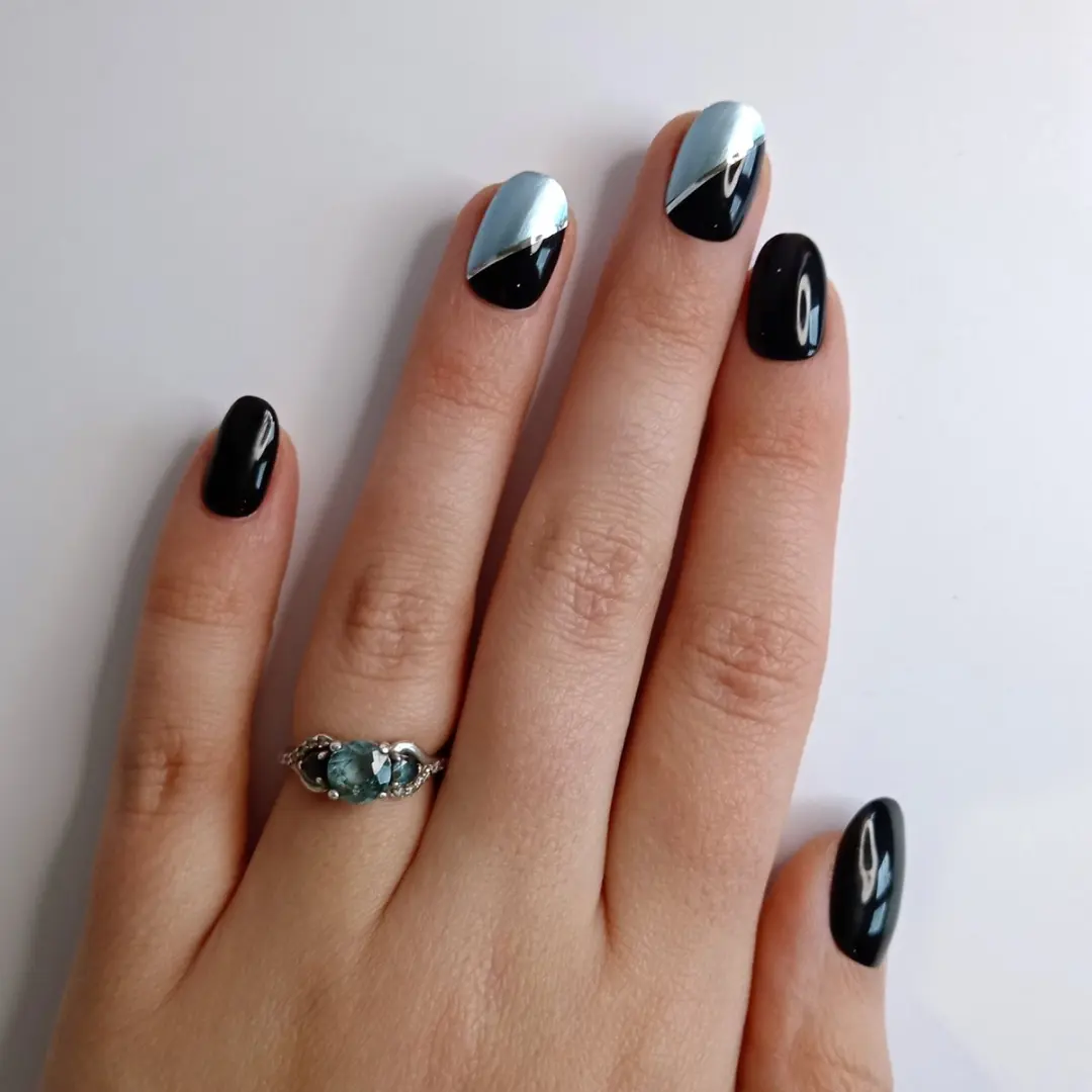 SD Press on Nails B47 Plaknagels - 20 Stuks - Zwart/Blauw Metallic