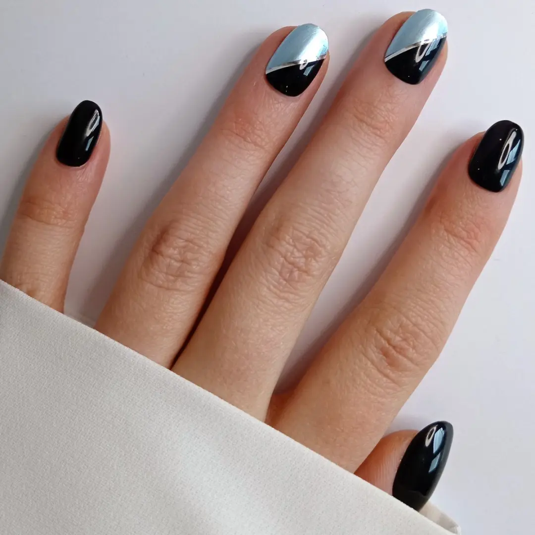 SD Press on Nails B47 Plaknagels - 20 Stuks - Zwart/Blauw Metallic
