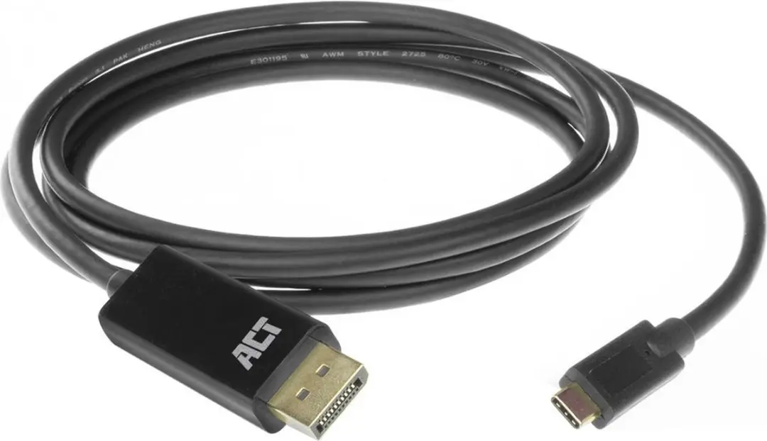 ACT AC7325 USB-C DisplayPort Kabel 4K@60Hz - 2m - Zwart
