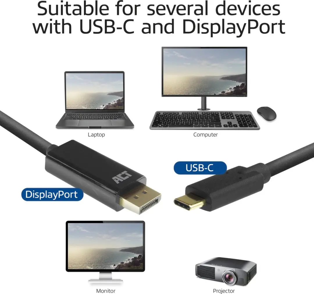 ACT AC7325 USB-C DisplayPort Kabel 4K@60Hz - 2m - Zwart - afbeelding 6 van 6