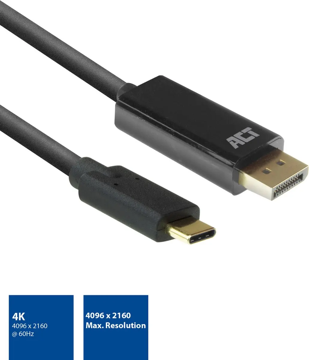 ACT AC7325 USB-C DisplayPort Kabel 4K@60Hz - 2m - Zwart