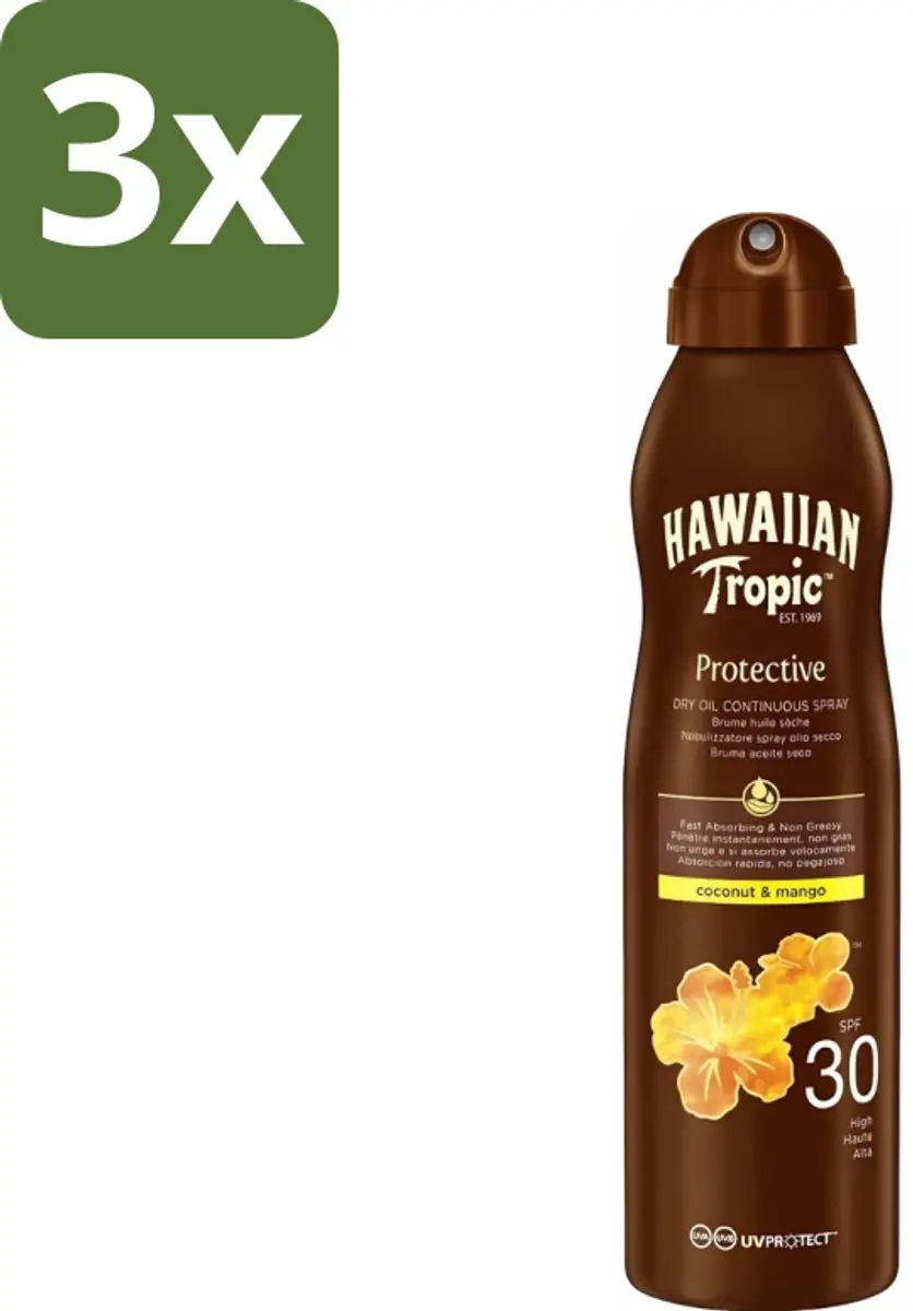 Hawaiian Tropic Island Glow Dry Oil Spray SPF 30 - 3x177ml