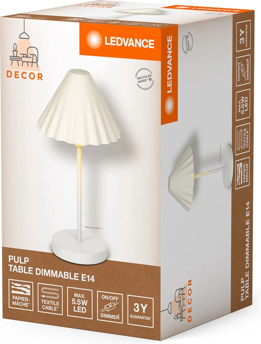 LEDVANCE Decor Pulp Tafellamp E14 - Wit - 218mm - afbeelding 5 van 6