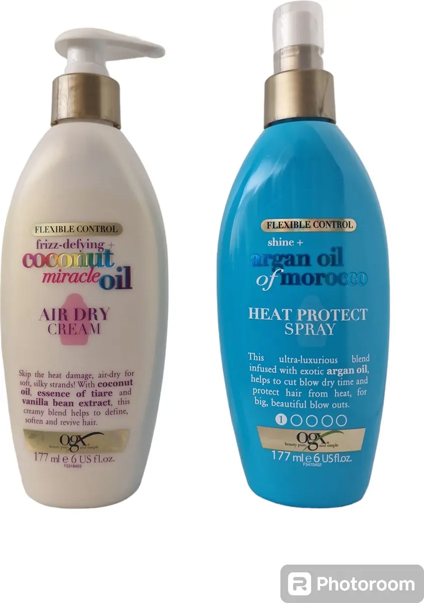 OGX Duo Heat Protect Spray & Air Dry Cream - 2x177ml