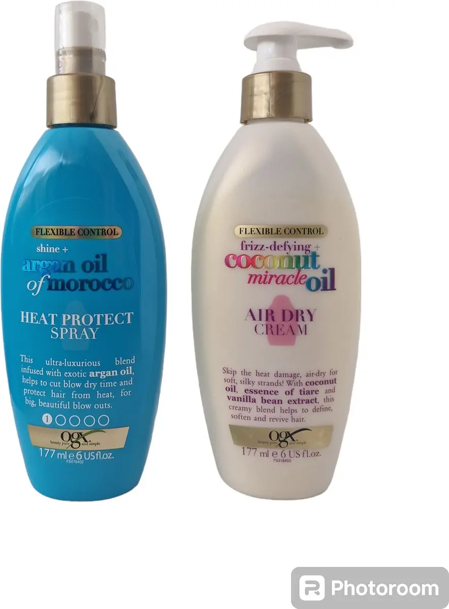 OGX Duo Heat Protect Spray & Air Dry Cream - 2x177ml