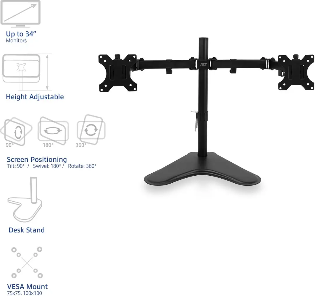 ACT Monitorarm AC8320 - 2 Schermen - 34" - Zwart