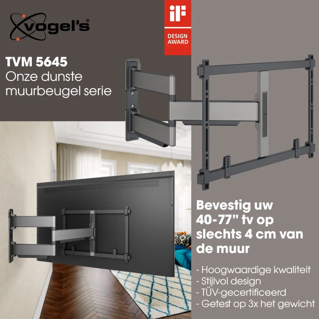 Vogel's ELITE TVM 5645 Draaibare TV-Beugel 40-77" - 45kg - Zwart