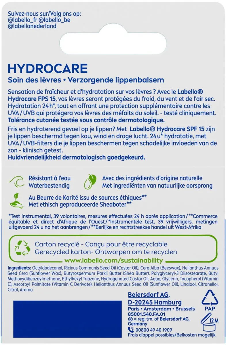 Labello Hydrocare SPF15 Lippenbalsem - 2x2 Stuks