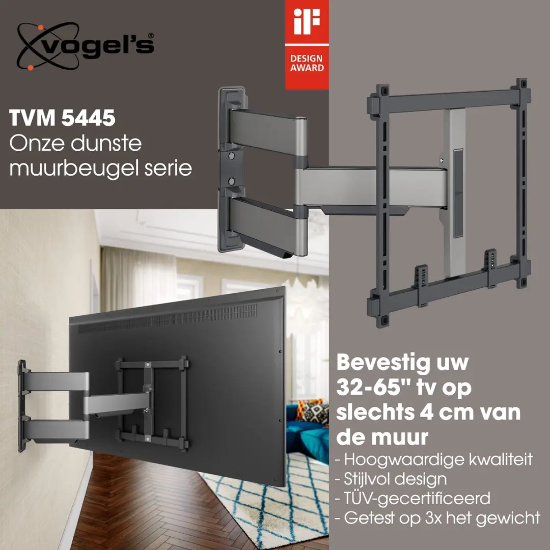 Vogel's ELITE TVM 5445 Draaibare TV-Beugel 32-65" - 35kg - VESA 400x400 - Zwart