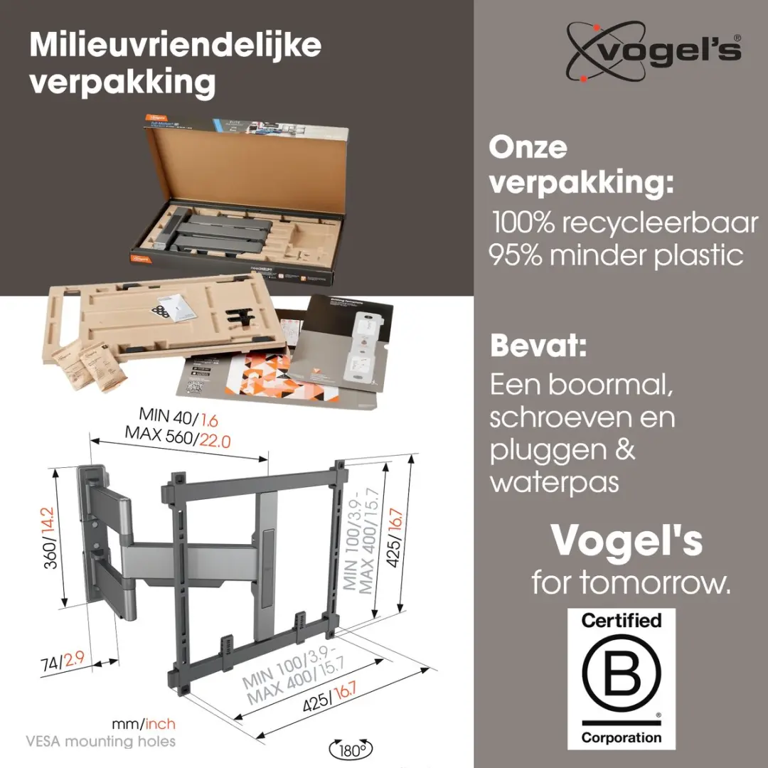 Vogel's ELITE TVM 5445 Draaibare TV-Beugel 32-65" - 35kg - VESA 400x400 - Zwart