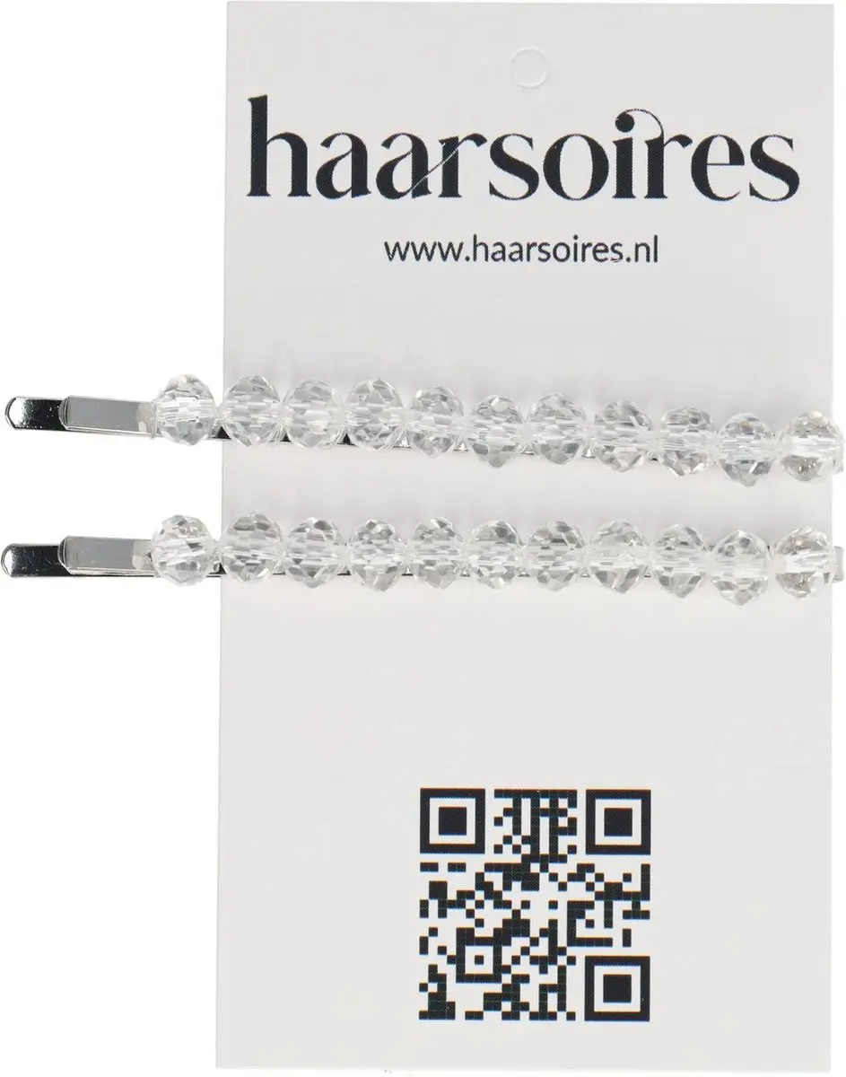 Haarsoires Schuifspeldjes 7cm - Transparant Wit - Facetkralen - 2 Stuks
