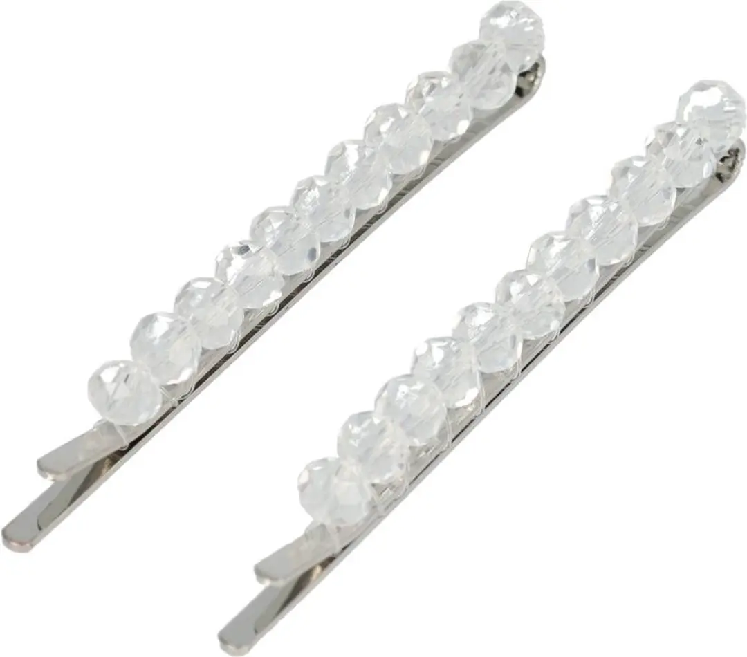 Haarsoires Schuifspeldjes 7cm - Transparant Wit - Facetkralen - 2 Stuks