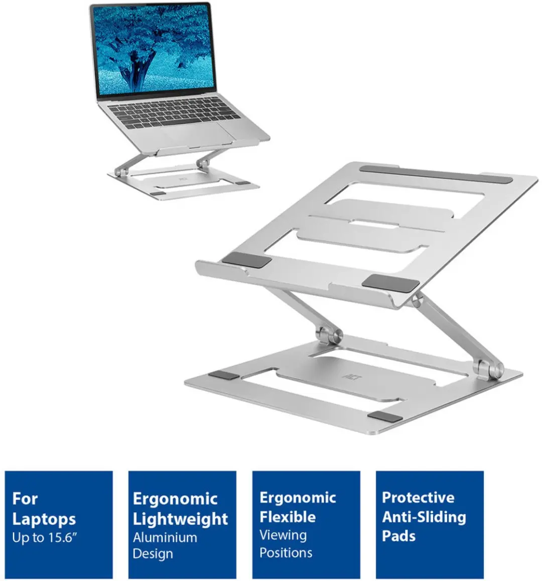 ACT AC8135 Laptopstandaard - Opvouwbaar Aluminium - 14-15.6 Inch - Zilver - afbeelding 6 van 6