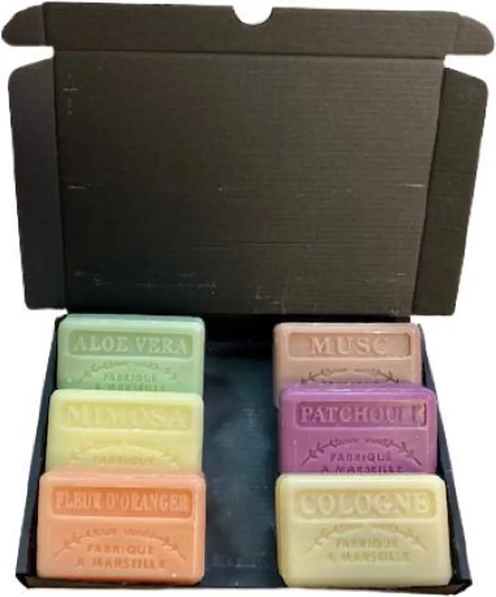 Savon de Marseille Zeepset 6x125g - Aloe Vera/Mimosa/Musc/Patchouli/Cologne/Sinaasappelbloesem