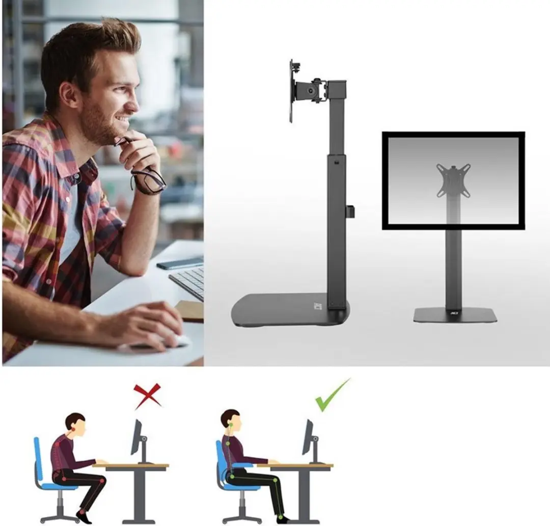 ACT AC8331 Gasveer Monitorbureausteun 32" - Zwart - afbeelding 6 van 6