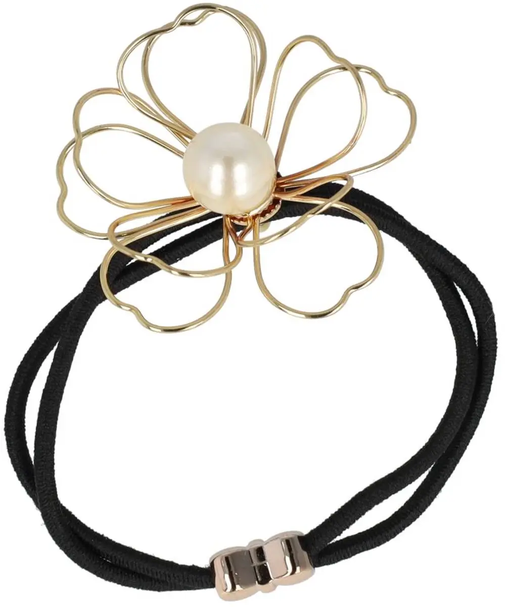 Haarsoires Haarelastiek Bloem 5cm Metaaldraad Parel - Zwart/Wit/Goud