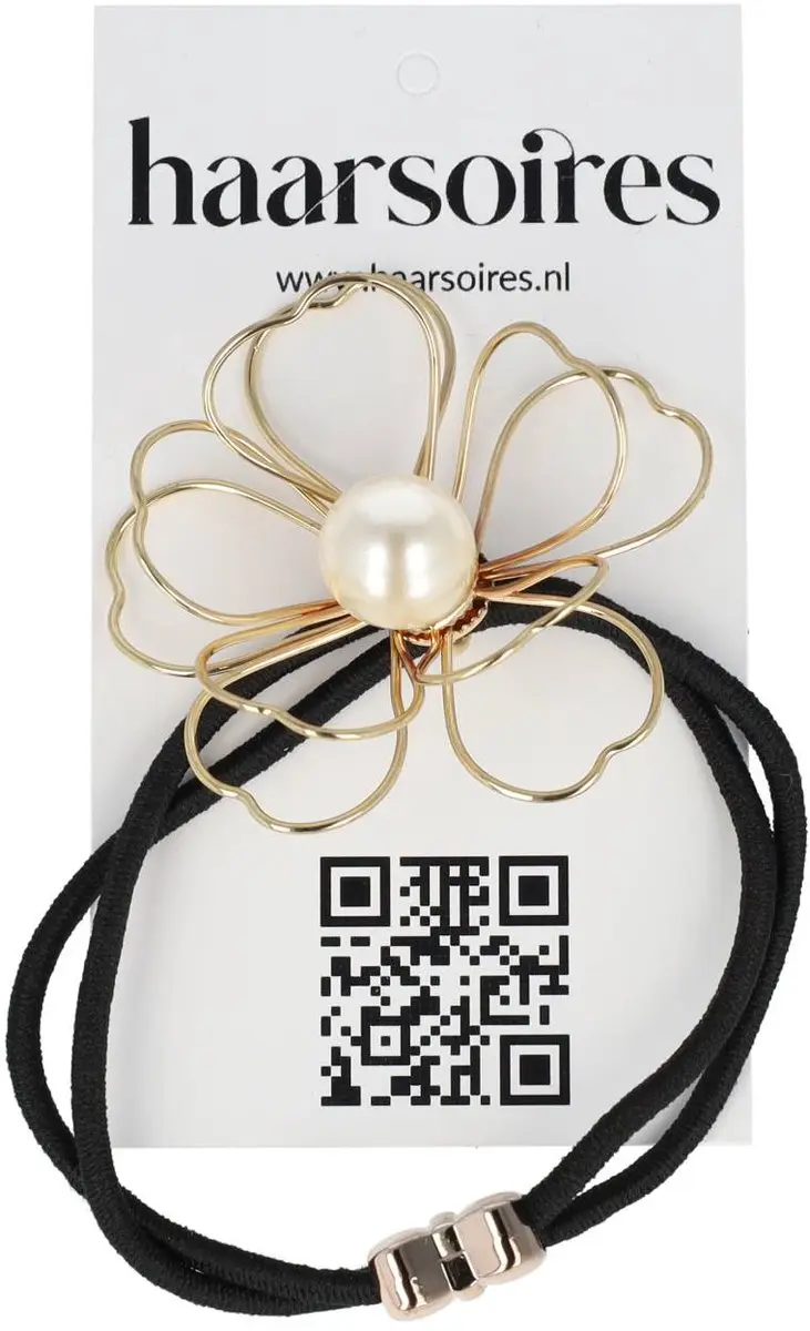 Haarsoires Haarelastiek Bloem 5cm Metaaldraad Parel - Zwart/Wit/Goud