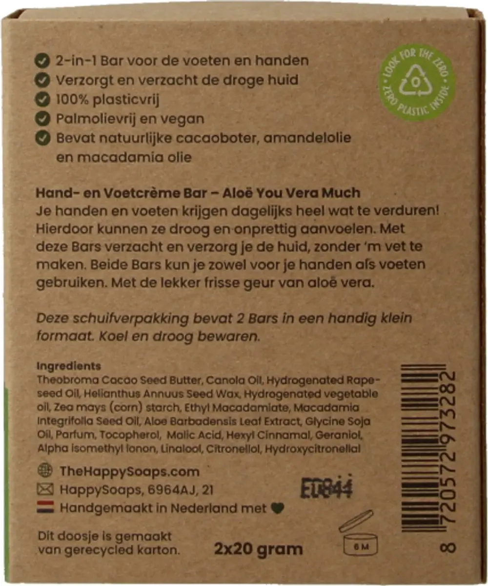HappySoaps Aloë Vera Hand- en Voetcrème Bar 40g