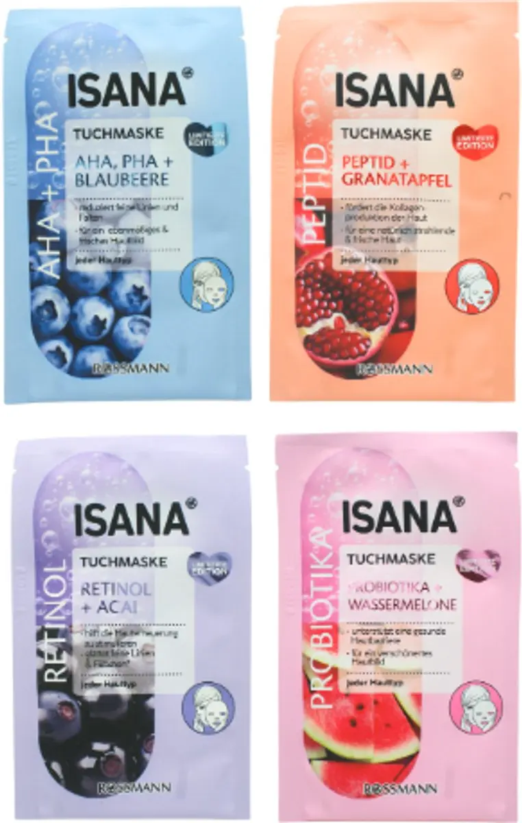 Isana Gezichtsmasker Set 4 Stuks - 80ml - Meerkleurig