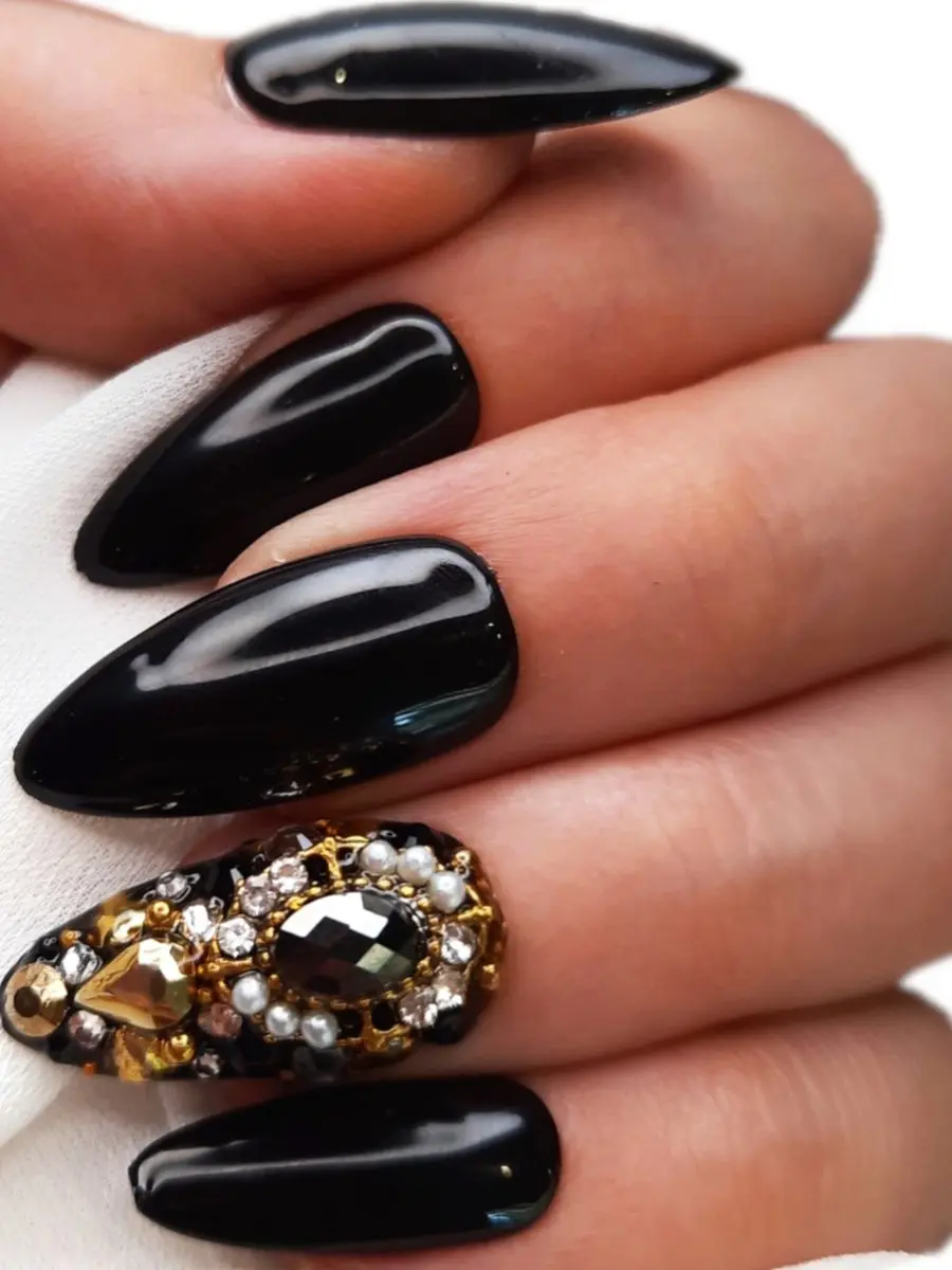 SD Press on Nails No 25 Gold Plated Stiletto Nagels