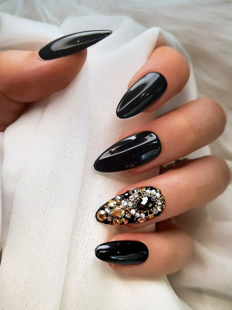 SD Press on Nails No 25 Gold Plated Stiletto Nagels - 20 Stuks - Full Bling - afbeelding 6 van 6