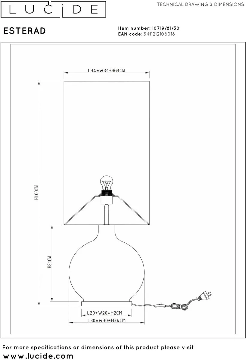Lucide ESTERAD Vloerlamp Ø34cm - 1xE27 - Zwart