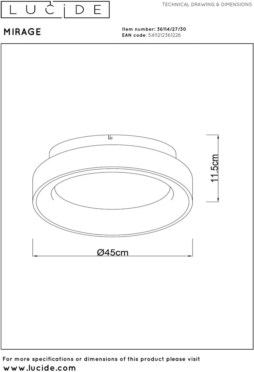 Lucide Mirage Plafondlamp Ø45cm - LED 33W 2700K - Zwart