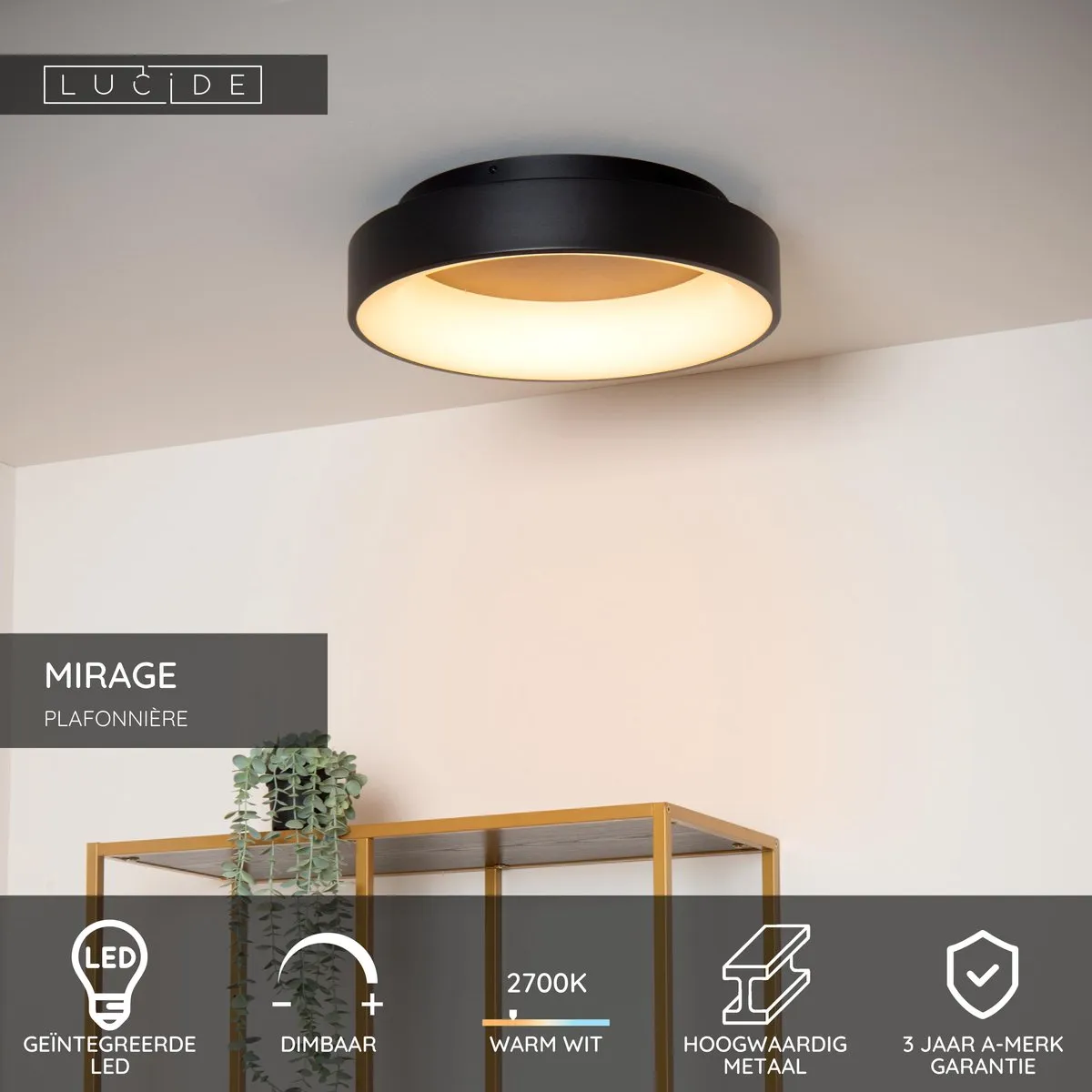 Lucide Mirage Plafondlamp Ø45cm - LED 33W 2700K - Zwart