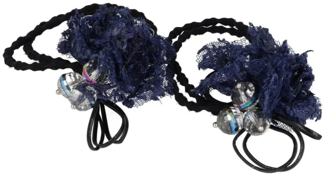 Haarsoires Haarelastieken Bloem 4cm - Zwart/Blauw - 2 Stuks