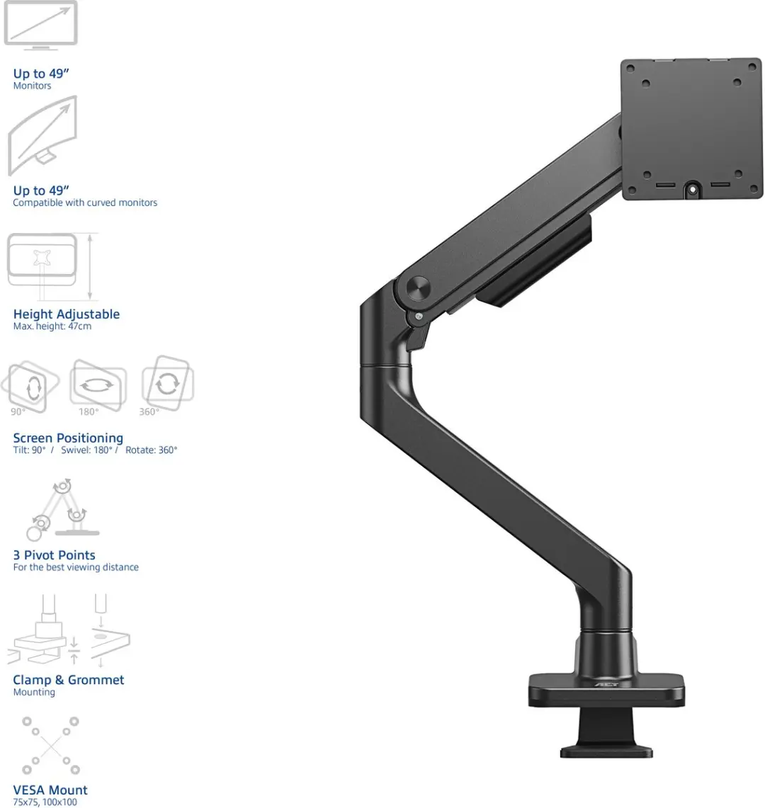 ACT Monitorarm AC8340 - 1 Scherm - 17-34" - Zwart