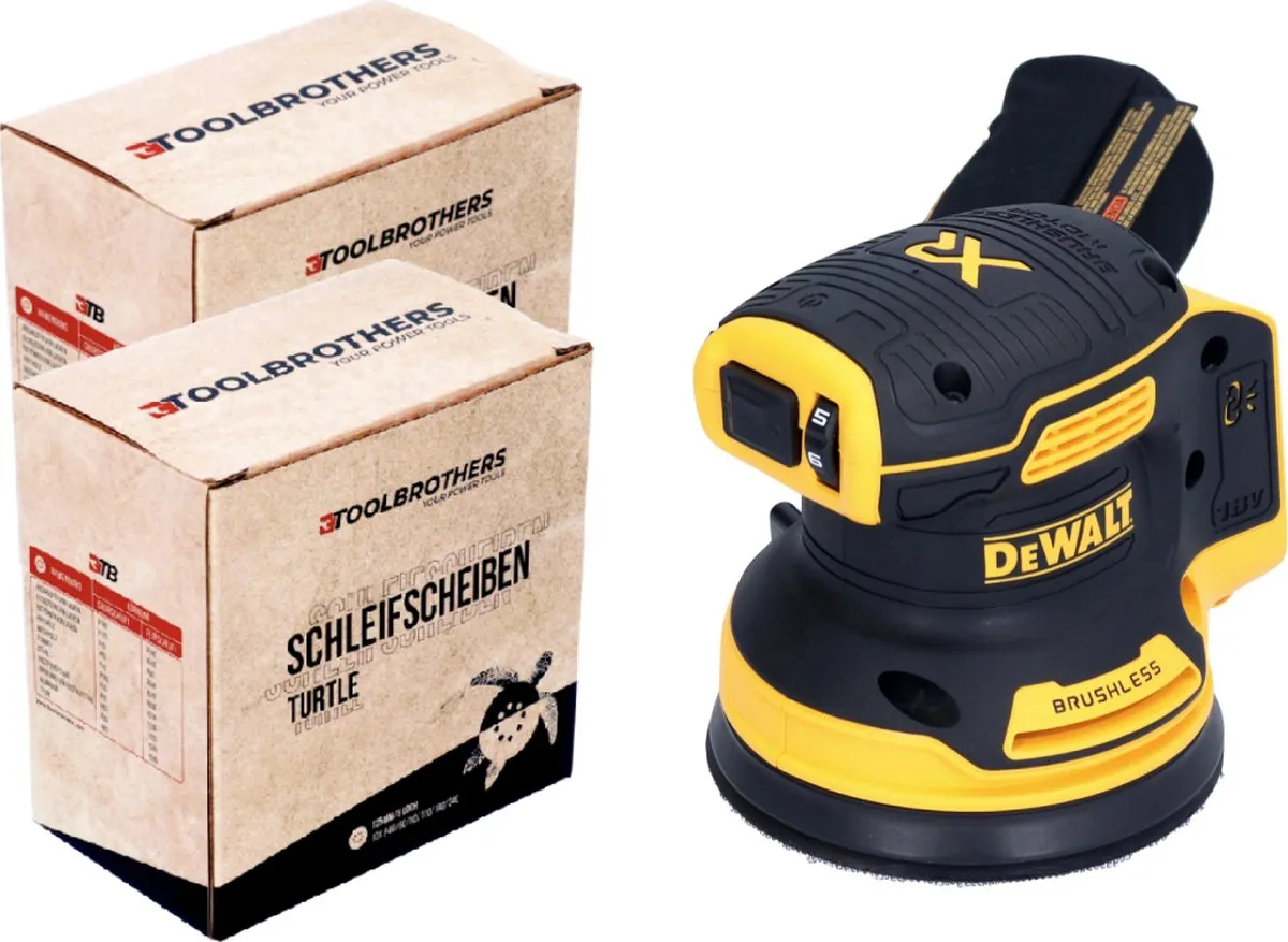 DeWalt DCW210N Excenterschuurmachine 18V - 125mm - 2x Toolbrothers TURTLE schuurschijven