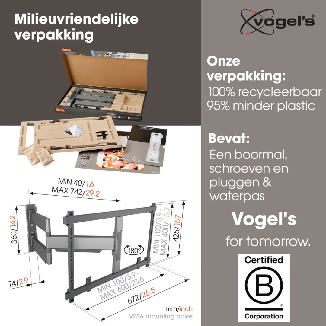 Vogel's ELITE 5845 Draaibare TV-Beugel - 55-100" - 55kg - VESA 600x400 - Zwart
