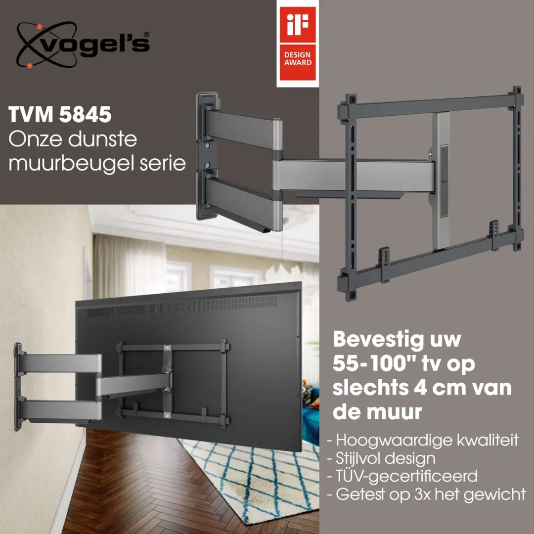 Vogel's ELITE 5845 Draaibare TV-Beugel - 55-100" - 55kg - VESA 600x400 - Zwart