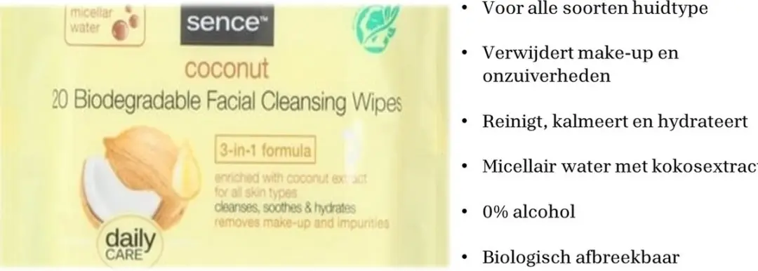 Sence Gezicht Reinigingsdoekjes Coconut 80ml - 4x20 Stuks