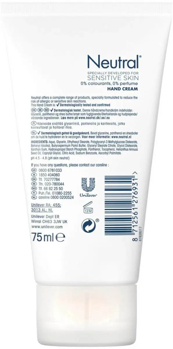 Neutral Handcrème Sensitive Skin 75ml - 6 Stuks