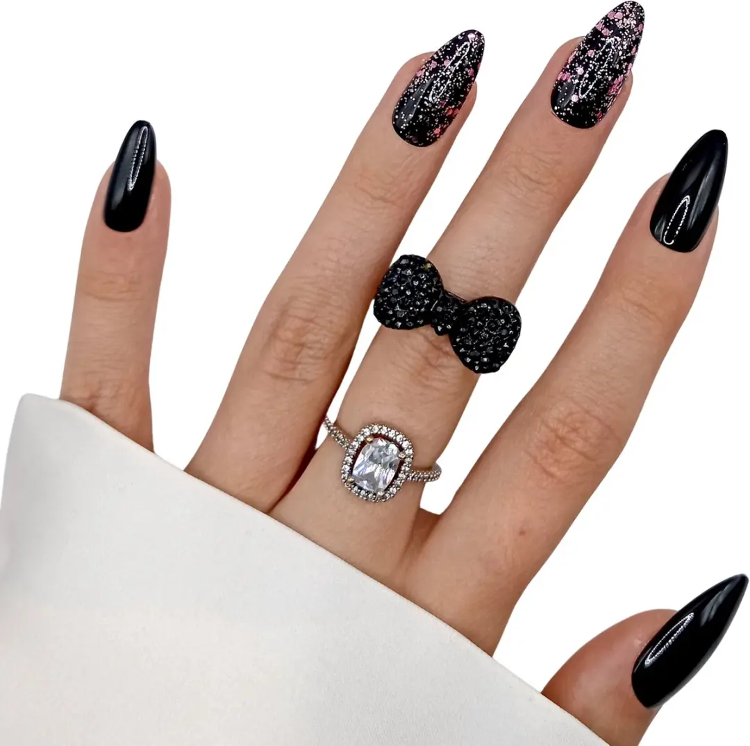 SD Press on Nails B-115 Plaknagels - 20 Stuks - Zwart Glitter