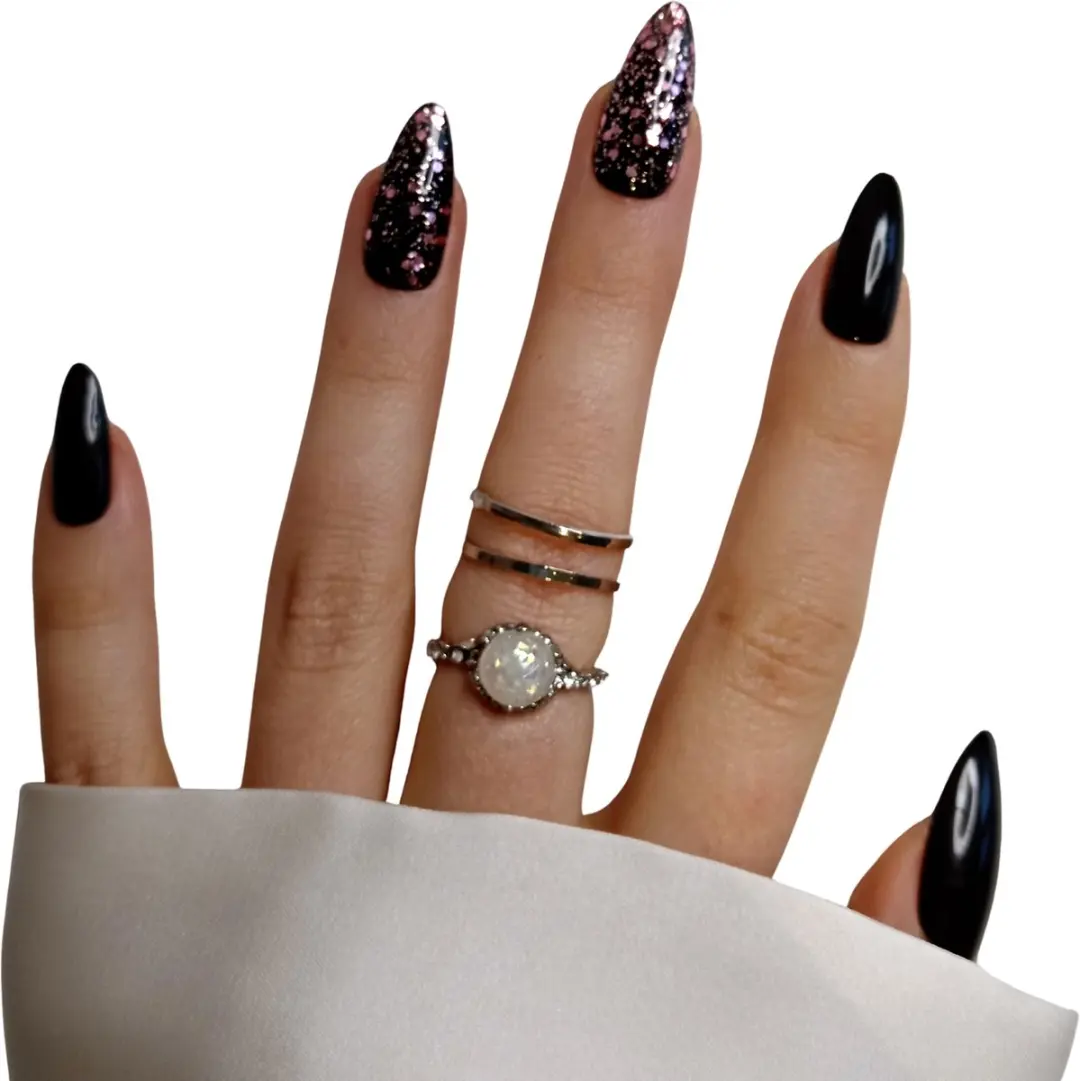 SD Press on Nails B-115 Plaknagels - 20 Stuks - Zwart Glitter