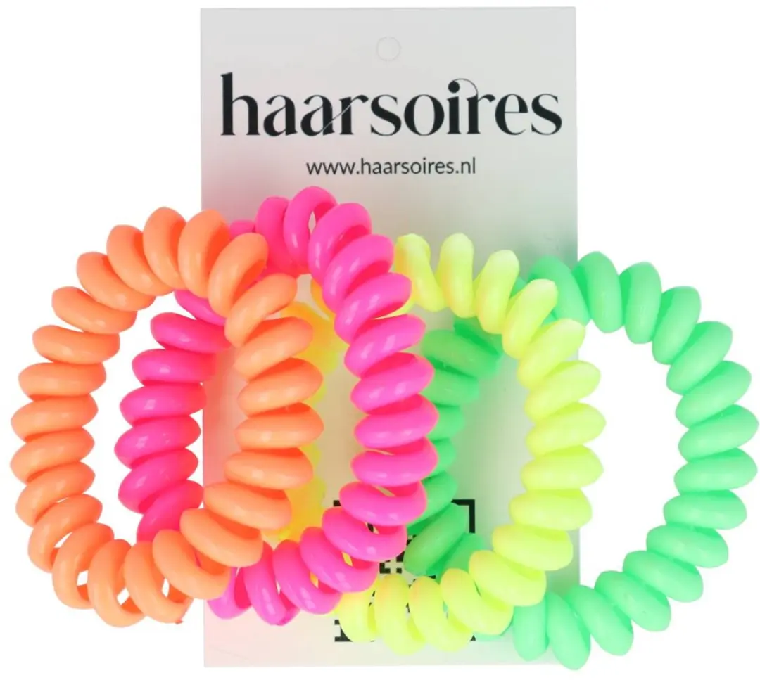 Haarsoires Invisibobble 5cm Spiraal Haar Elastieken - Neon Roze/Geel/ Groen/ Oranje - 4 Stuks