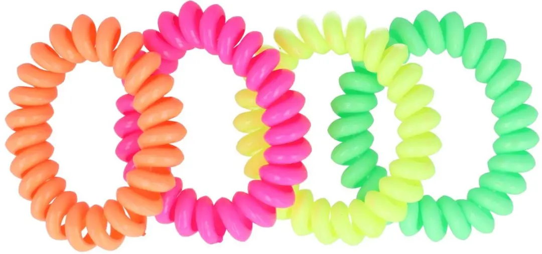 Haarsoires Invisibobble 5cm Spiraal Haar Elastieken - Neon Roze/Geel/ Groen/ Oranje - 4 Stuks