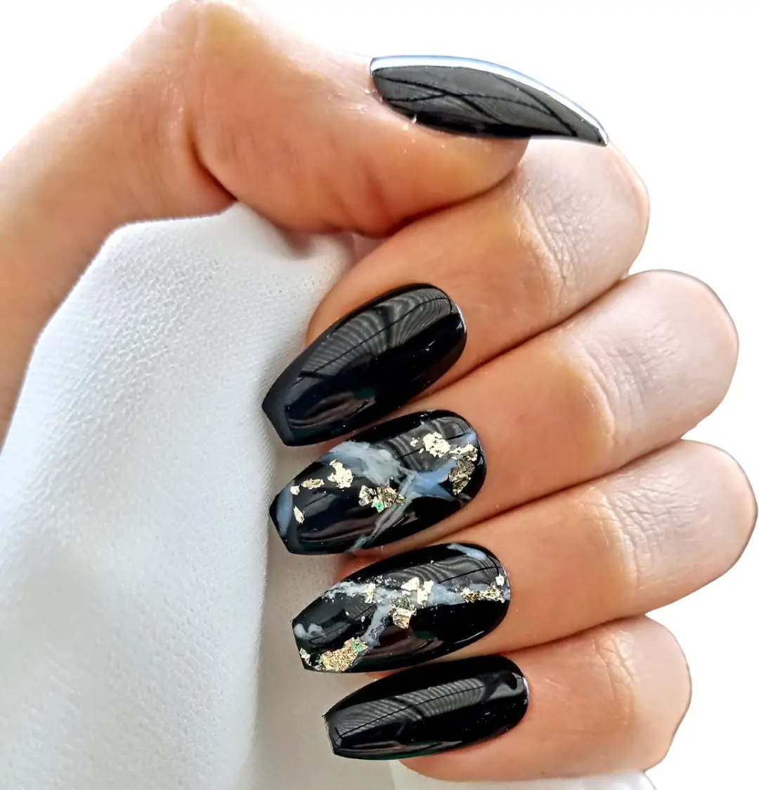 SD Press on Nails B-8 Plaknagels - Zwart Marble - 20 Stuks